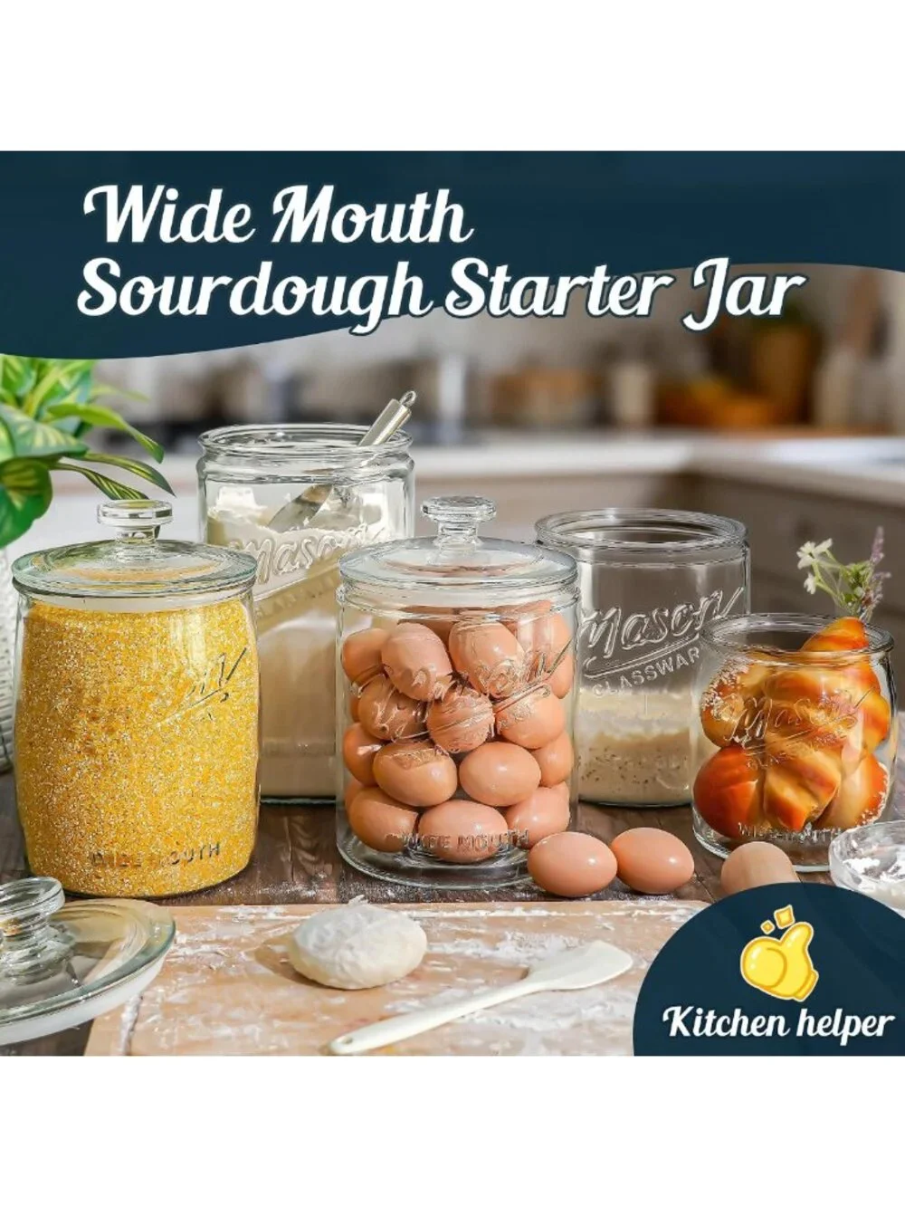 Airtight Glass Cookie Jars with Lids - 1.5 Gallon, Set of 2 for Kitchen Storage